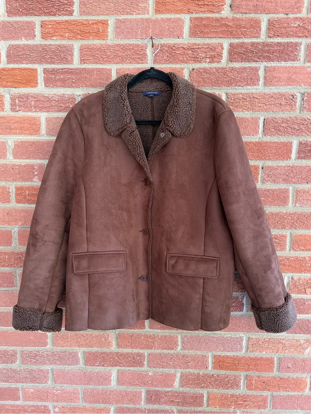 Lands' End Brown Faux Suede Shearling Jacket